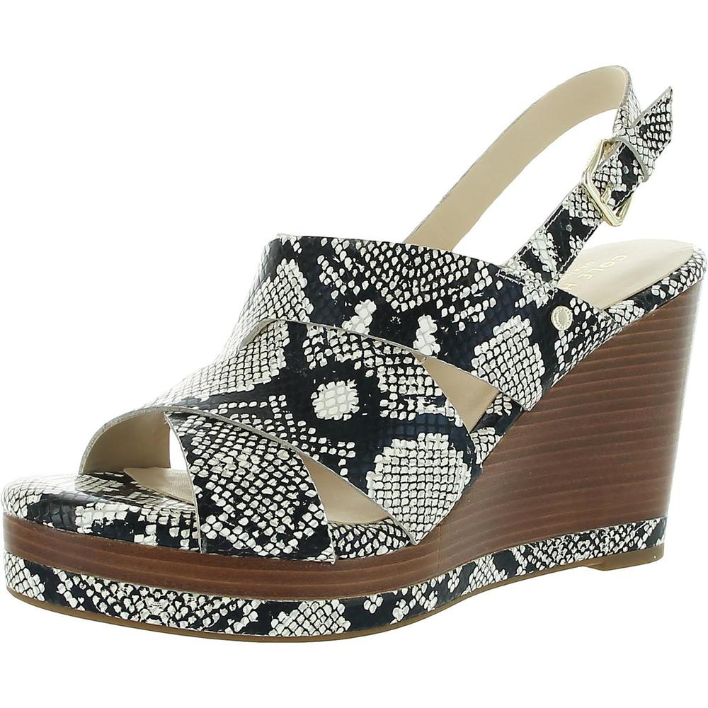 Cole Haan Womens Laci Black-Ivory Leather Snake Print Wedges Shoes NWT